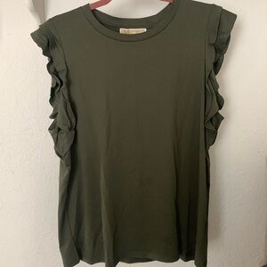 Michael by Michael Kors green ruffled t shirt size large